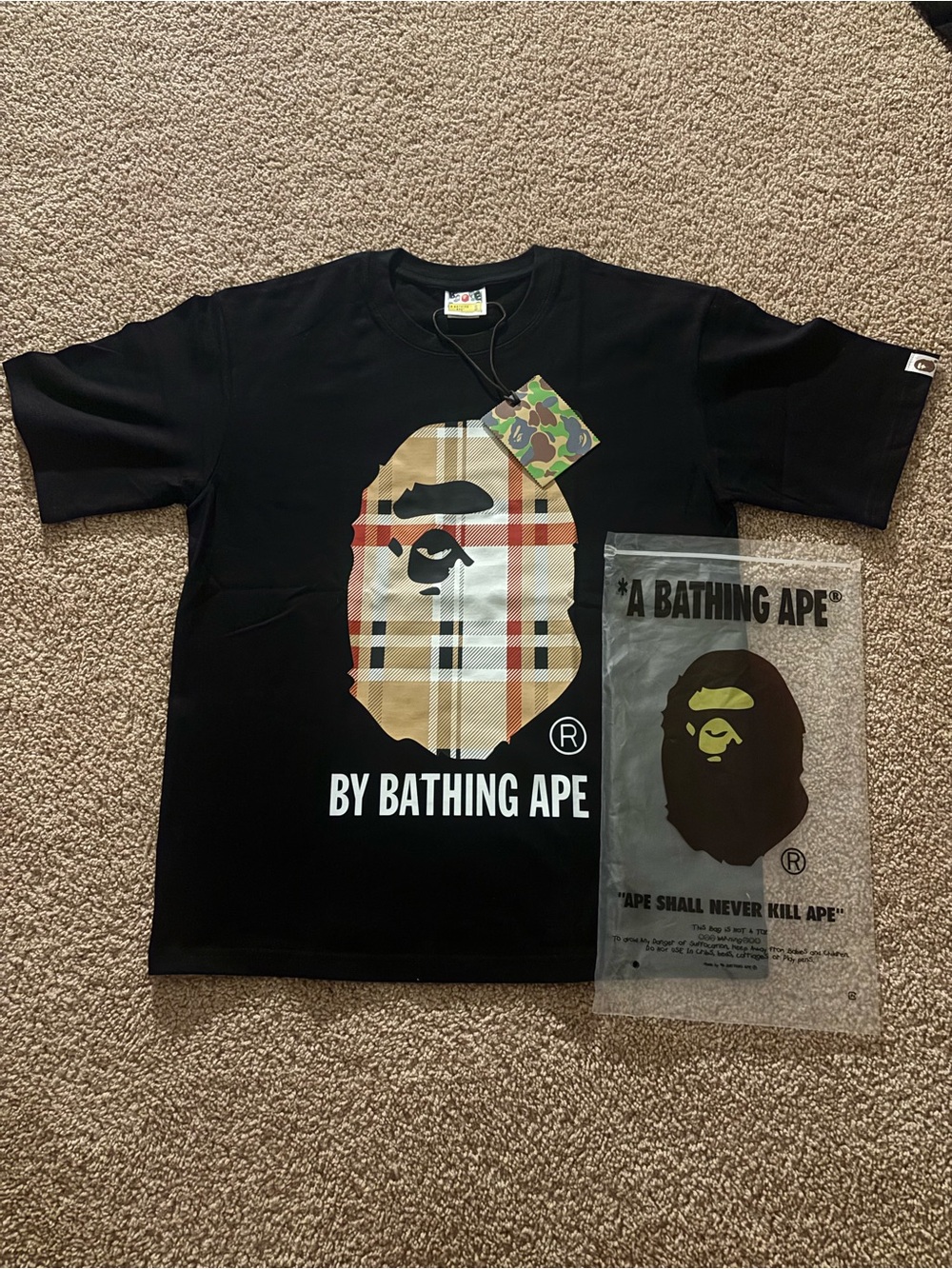 A Bathing Ape Black T-Shirt with Burberry-Style Ape Graphic